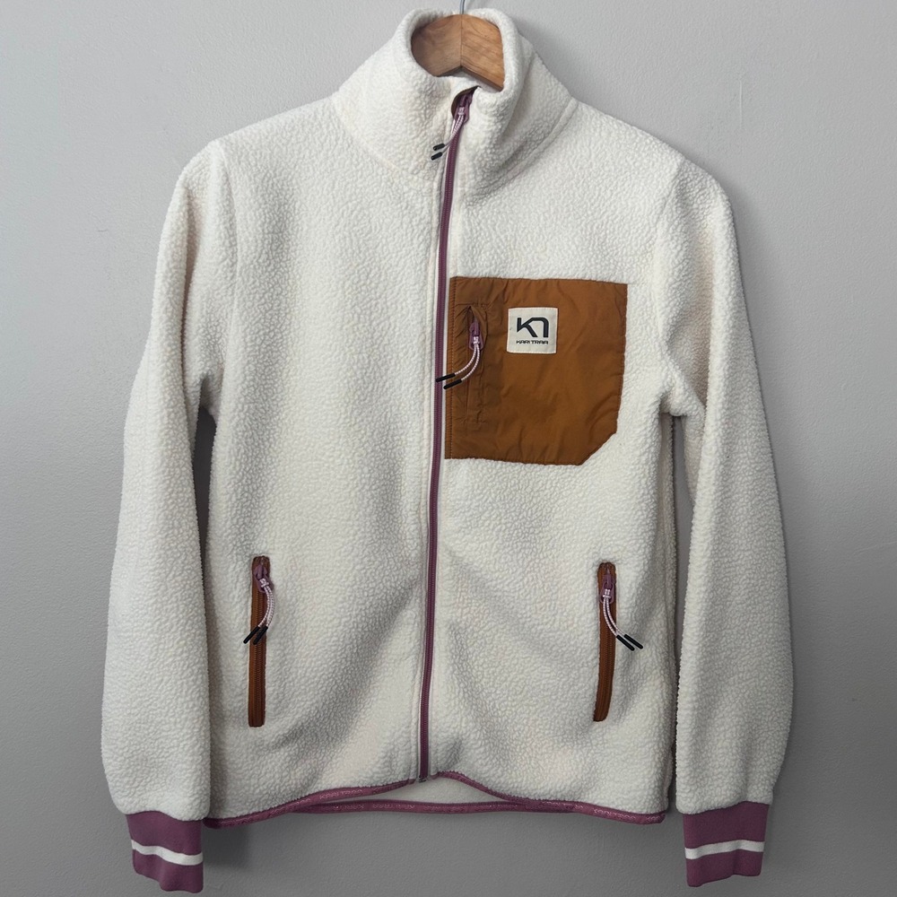 Kari Traa Rothe Fleece Jacket Womens Small White Brown Full Zip Outdoor Hiking